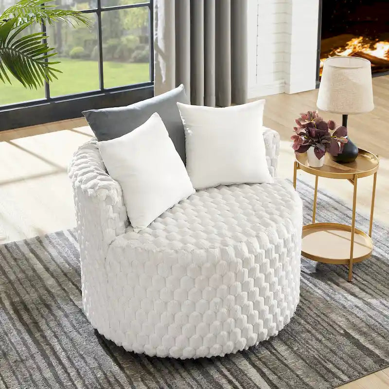 Off White 35 3D Upholstered Barrel Chair with Wheels
