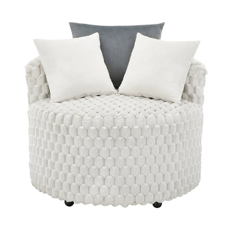 Off White 35 3D Upholstered Barrel Chair with Wheels