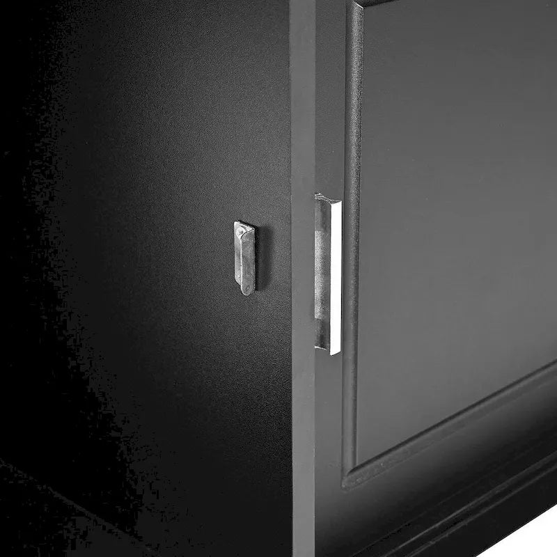 Hall Tree with Sliding Door Bench Cushion Silver Handle Storage Cabinet