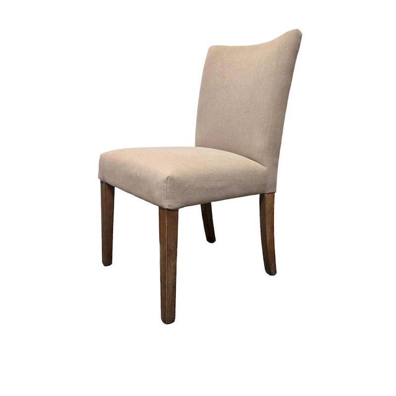 Dining chair set (2 chairs), beige fabric, brown tapered legs
