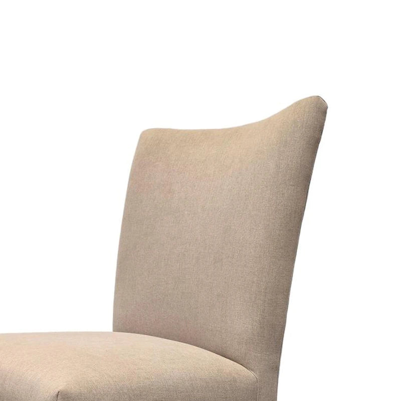 Dining chair set (2 chairs), beige fabric, brown tapered legs