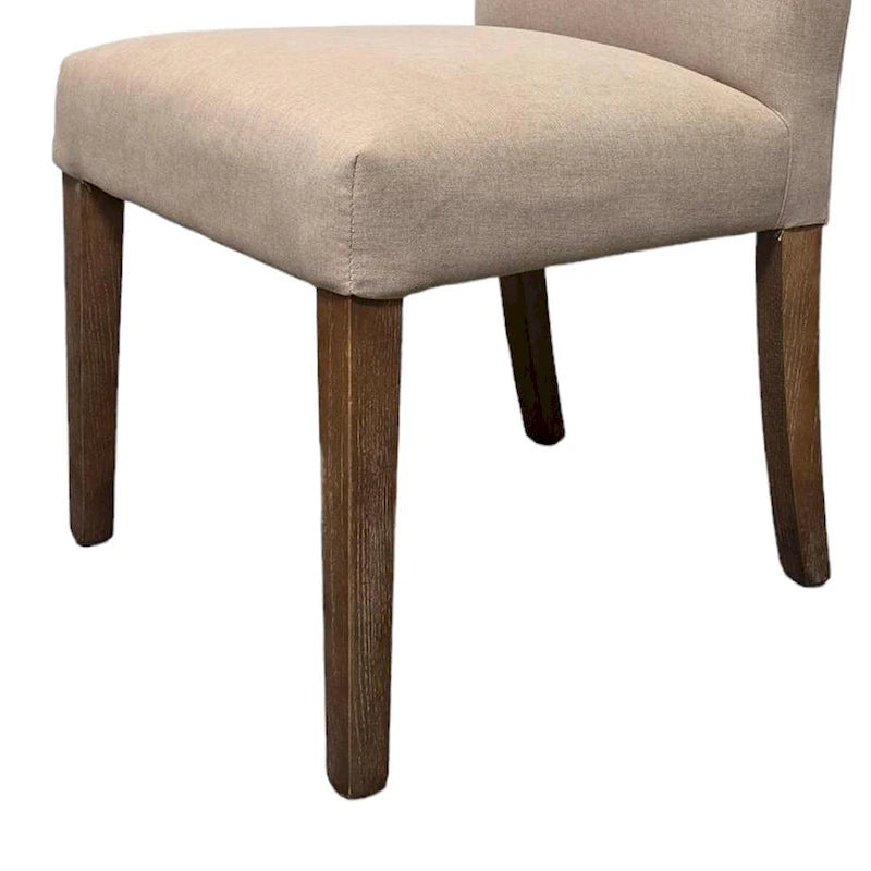 Dining chair set (2 chairs), beige fabric, brown tapered legs
