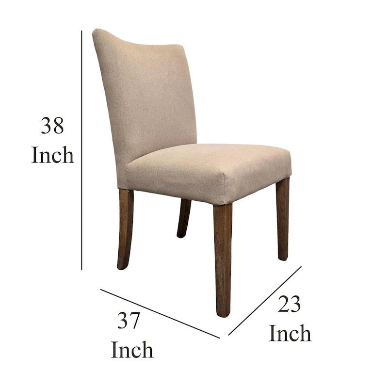 Dining chair set (2 chairs), beige fabric, brown tapered legs