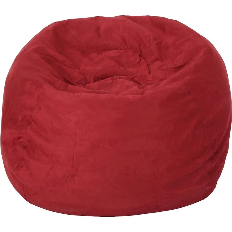 5-foot shredded foam beanbag chair with removable microfiber suede seat cover, comfortable and relaxing seating for children and adults, in Chinese red.
