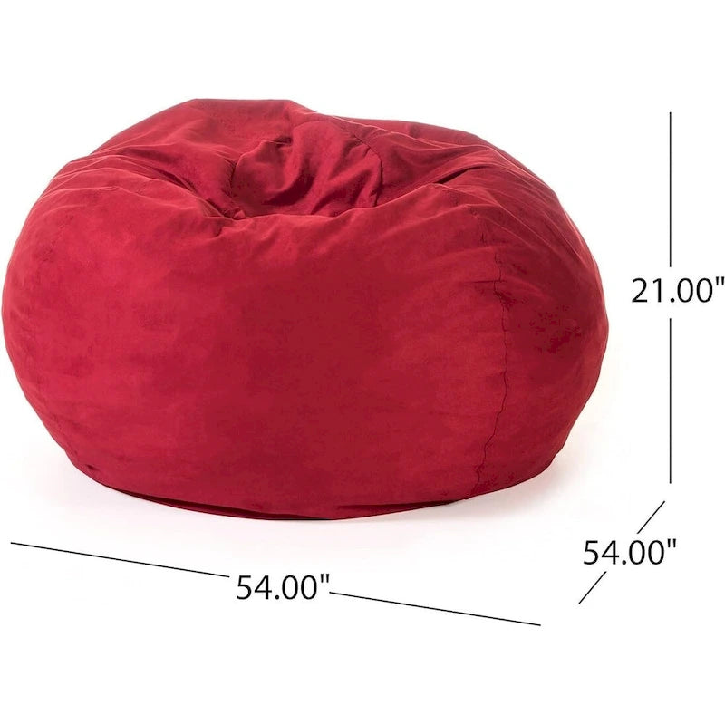 5-foot shredded foam beanbag chair with removable microfiber suede seat cover, comfortable and relaxing seating for children and adults, in Chinese red.