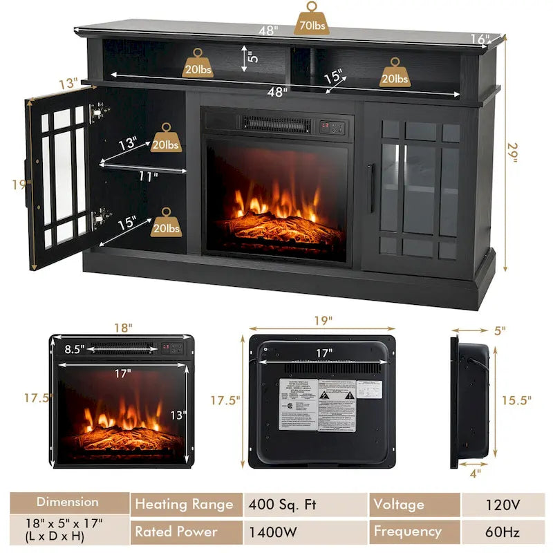 48-inch TV cabinet/control console/entertainment center with fireplace - 48 x 16 x 30