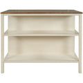 Solid Wood Rustic 45-Inch Fixed Kitchen Island, Rubberwood Butcher Block Dining & Prep Table With Two Open Shelves .