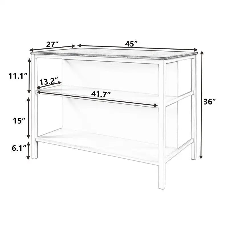 Solid Wood Rustic 45-Inch Fixed Kitchen Island, Rubberwood Butcher Block Dining & Prep Table With Two Open Shelves .