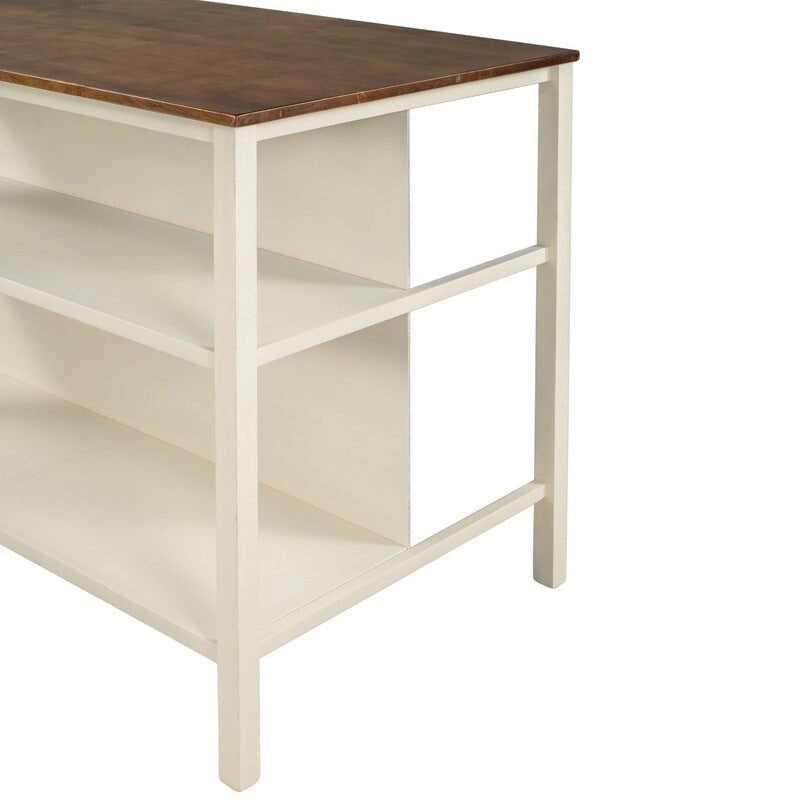 Solid Wood Rustic 45-Inch Fixed Kitchen Island, Rubberwood Butcher Block Dining & Prep Table With Two Open Shelves .