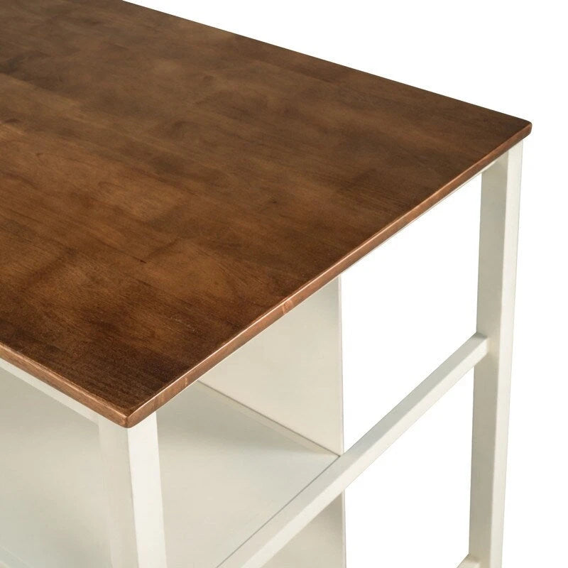 Solid Wood Rustic 45-Inch Fixed Kitchen Island, Rubberwood Butcher Block Dining & Prep Table With Two Open Shelves .