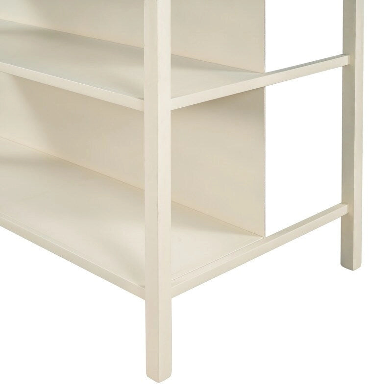 Solid Wood Rustic 45-Inch Fixed Kitchen Island, Rubberwood Butcher Block Dining & Prep Table With Two Open Shelves .