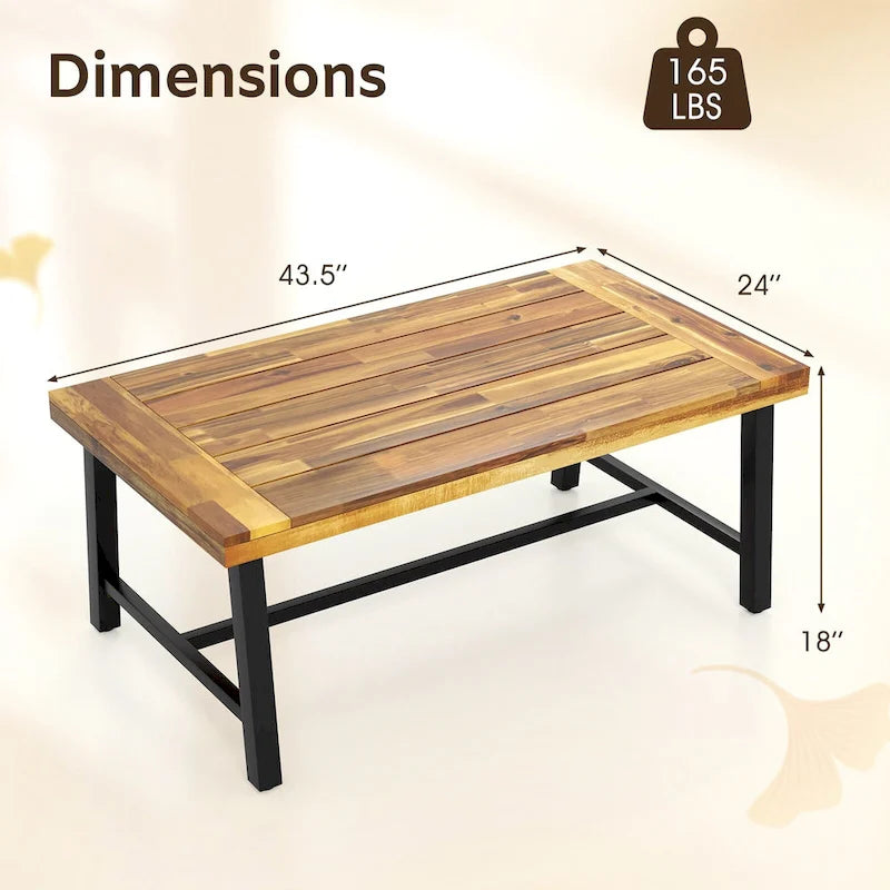 Acacia wood coffee table, suitable for both indoor and outdoor use, rectangular coffee table