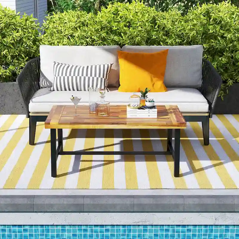 Acacia wood coffee table, suitable for both indoor and outdoor use, rectangular coffee table