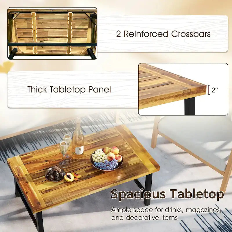 Acacia wood coffee table, suitable for both indoor and outdoor use, rectangular coffee table