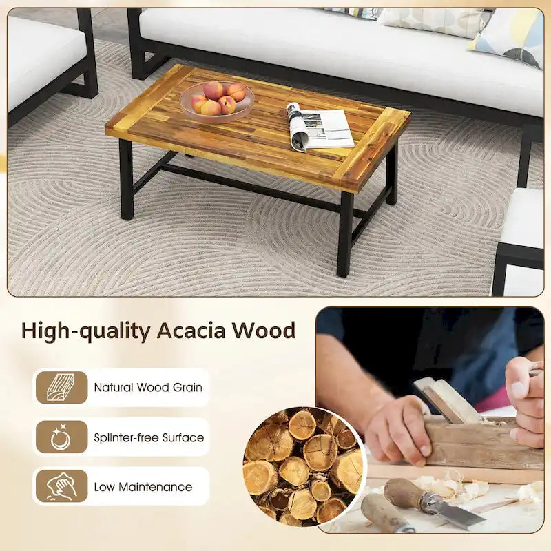 Acacia wood coffee table, suitable for both indoor and outdoor use, rectangular coffee table