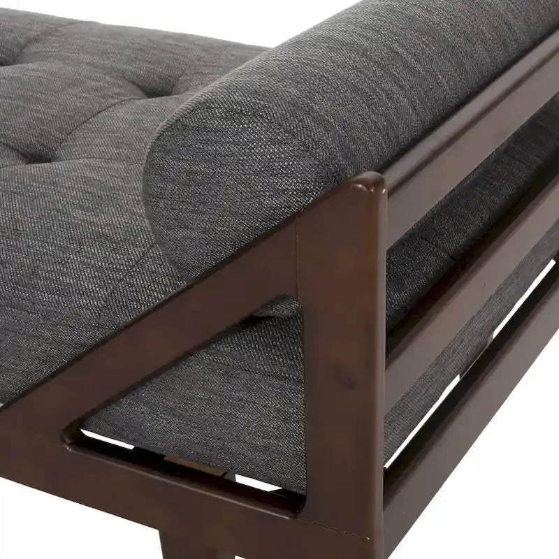Charcoal Modern 65 Button Tufted Chaise Lounge Chair with Bent Wood Desing and Rolled Accent Pillows