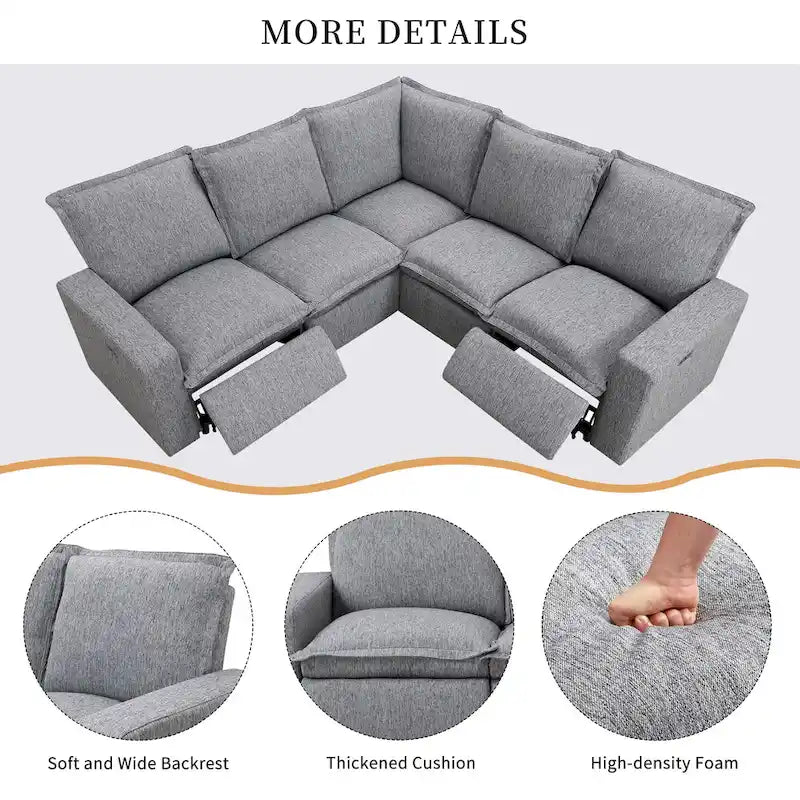 89.76 L-Shaped 5-Seater Sofa with Recliner