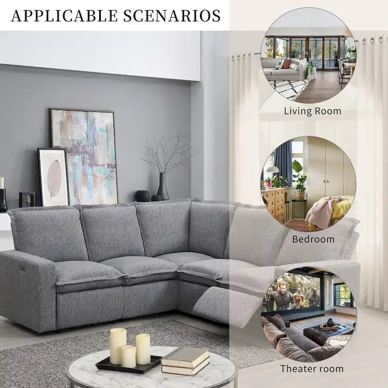 89.76 L-Shaped 5-Seater Sofa with Recliner