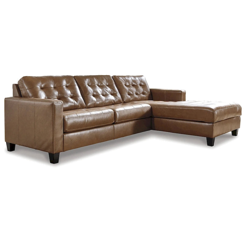 Brown two-piece corner sofa with chaise lounge - 110cm wide x 72cm deep x 36cm high