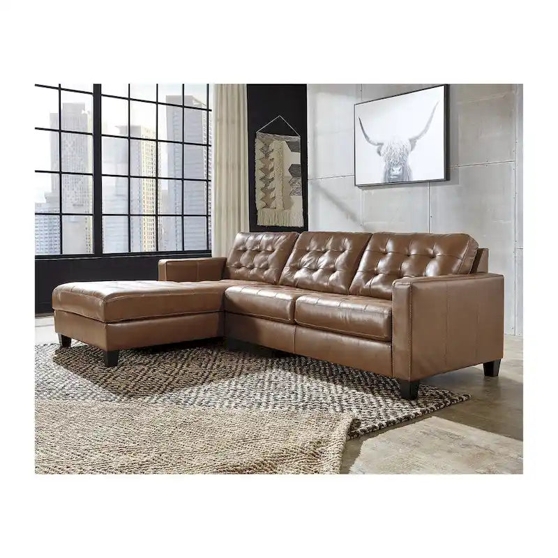 Brown two-piece corner sofa with chaise lounge - 110cm wide x 72cm deep x 36cm high