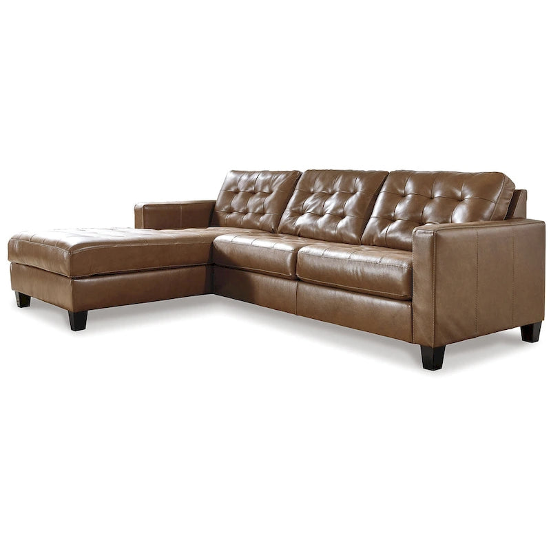 Brown two-piece corner sofa with chaise lounge - 110cm wide x 72cm deep x 36cm high
