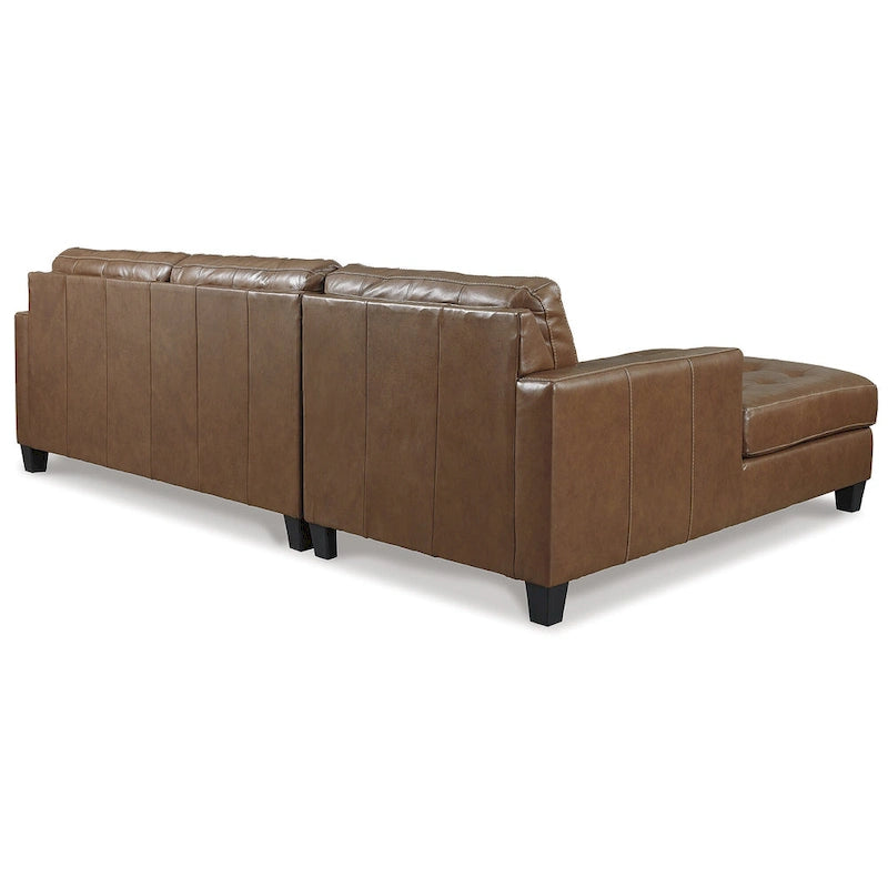 Brown two-piece corner sofa with chaise lounge - 110cm wide x 72cm deep x 36cm high