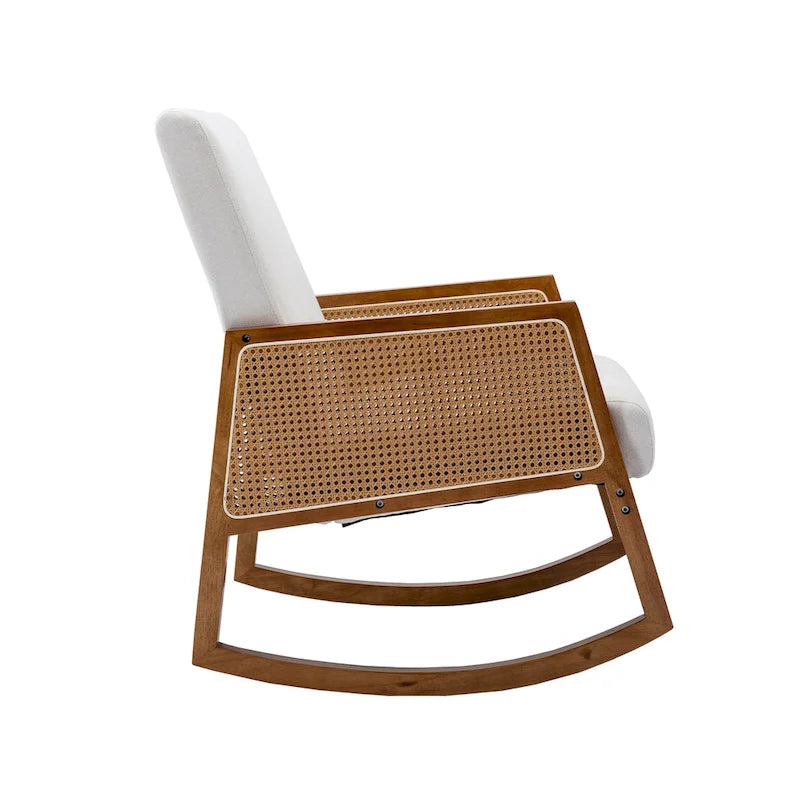 Modern PU leather rocking chair with rattan armrests