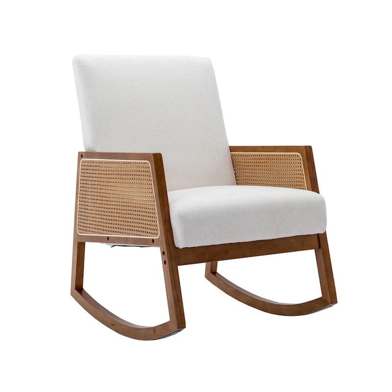 Modern PU leather rocking chair with rattan armrests