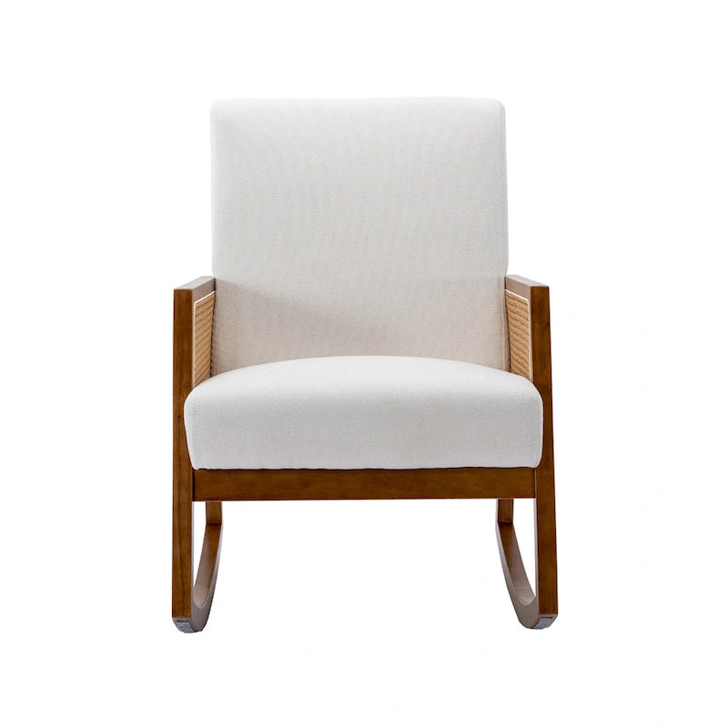 Modern PU leather rocking chair with rattan armrests