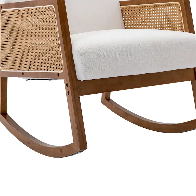 Modern PU leather rocking chair with rattan armrests