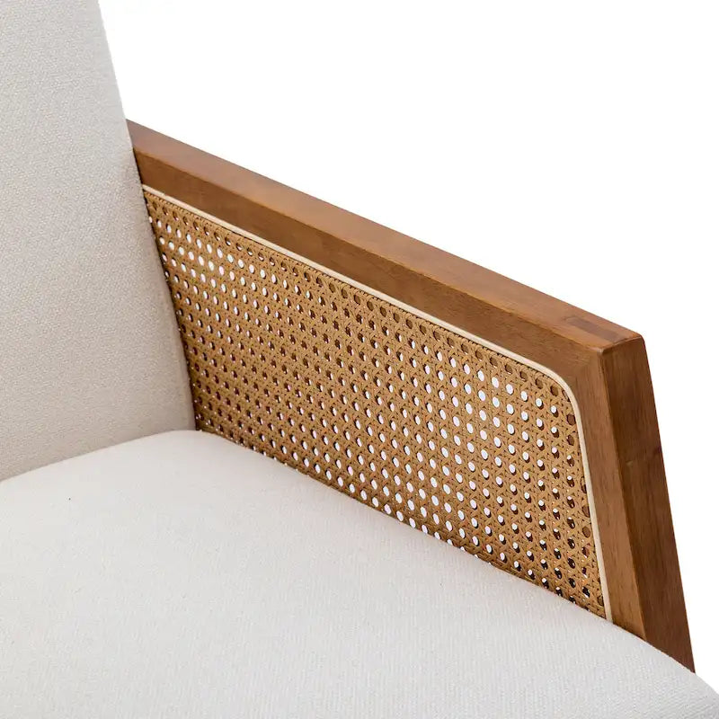 Modern PU leather rocking chair with rattan armrests