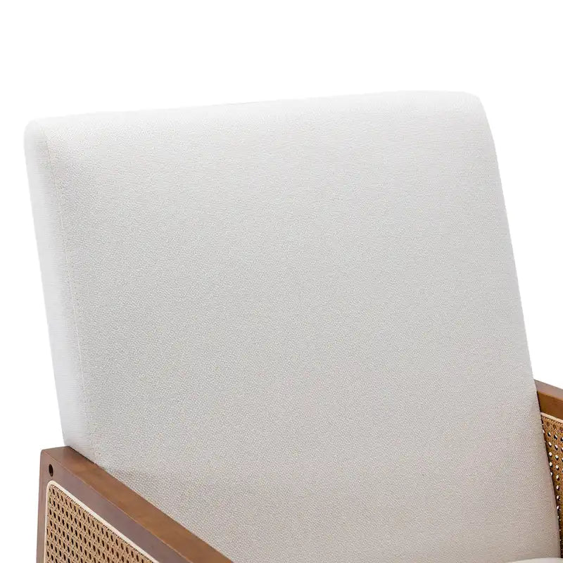 Modern PU leather rocking chair with rattan armrests