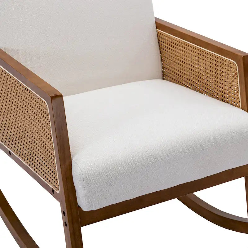 Modern PU leather rocking chair with rattan armrests