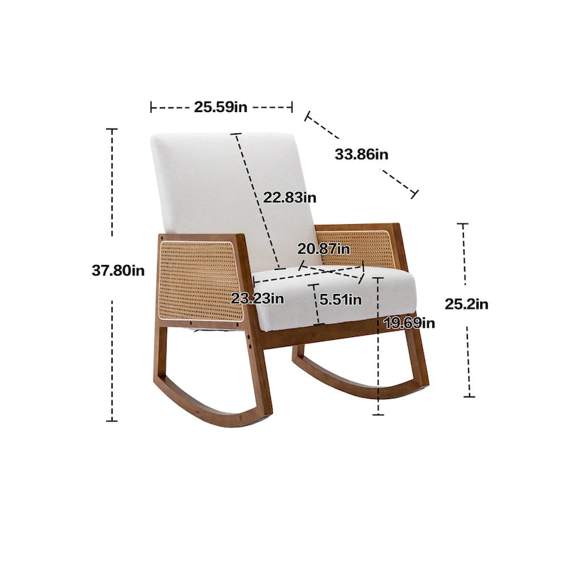 Modern PU leather rocking chair with rattan armrests