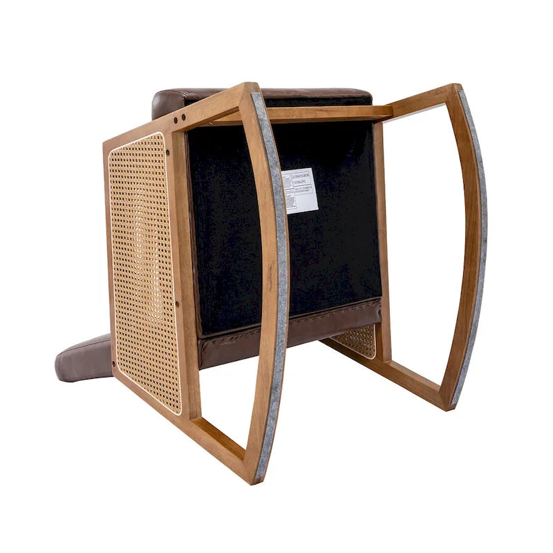 Modern PU leather rocking chair with rattan armrests