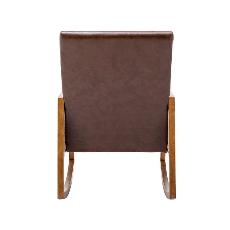 Modern PU leather rocking chair with rattan armrests