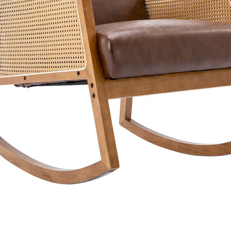 Modern PU leather rocking chair with rattan armrests