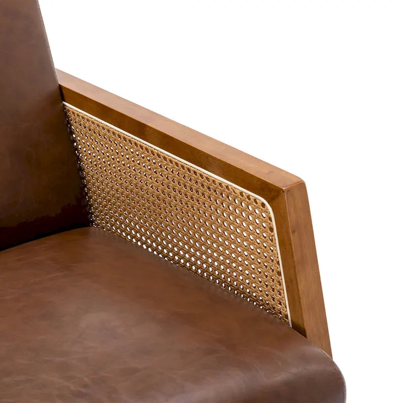 Modern PU leather rocking chair with rattan armrests