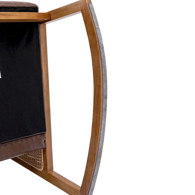 Modern PU leather rocking chair with rattan armrests