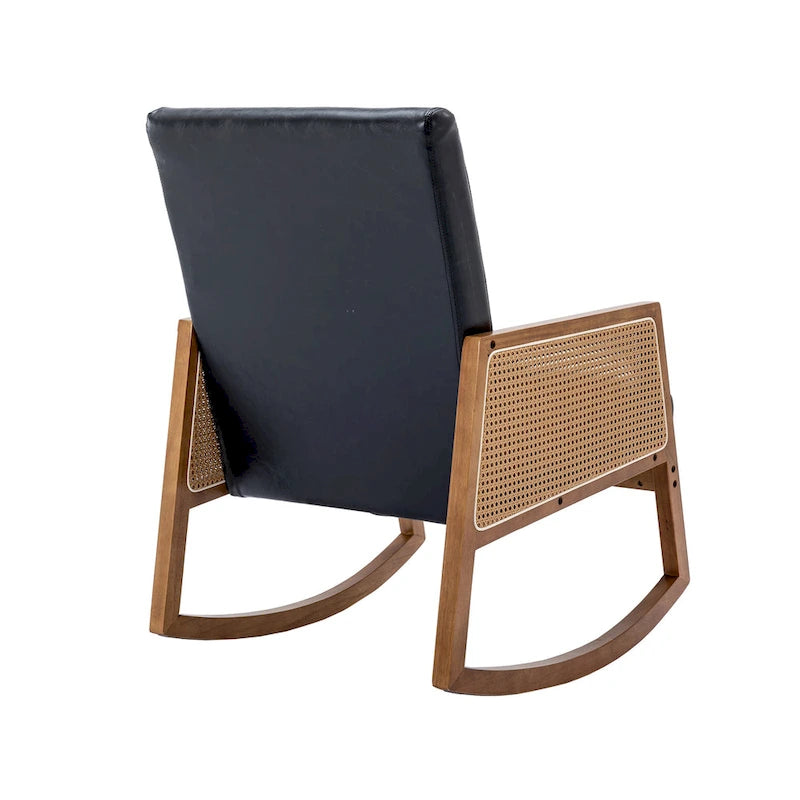 Modern PU leather rocking chair with rattan armrests