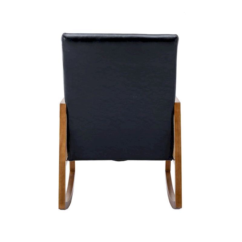 Modern PU leather rocking chair with rattan armrests