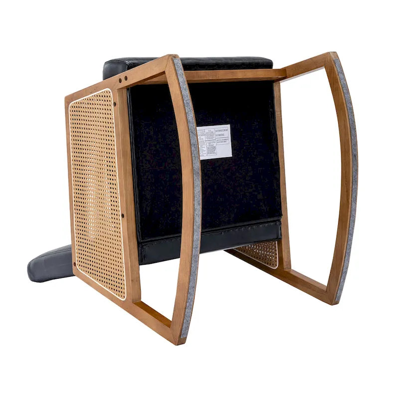 Modern PU leather rocking chair with rattan armrests