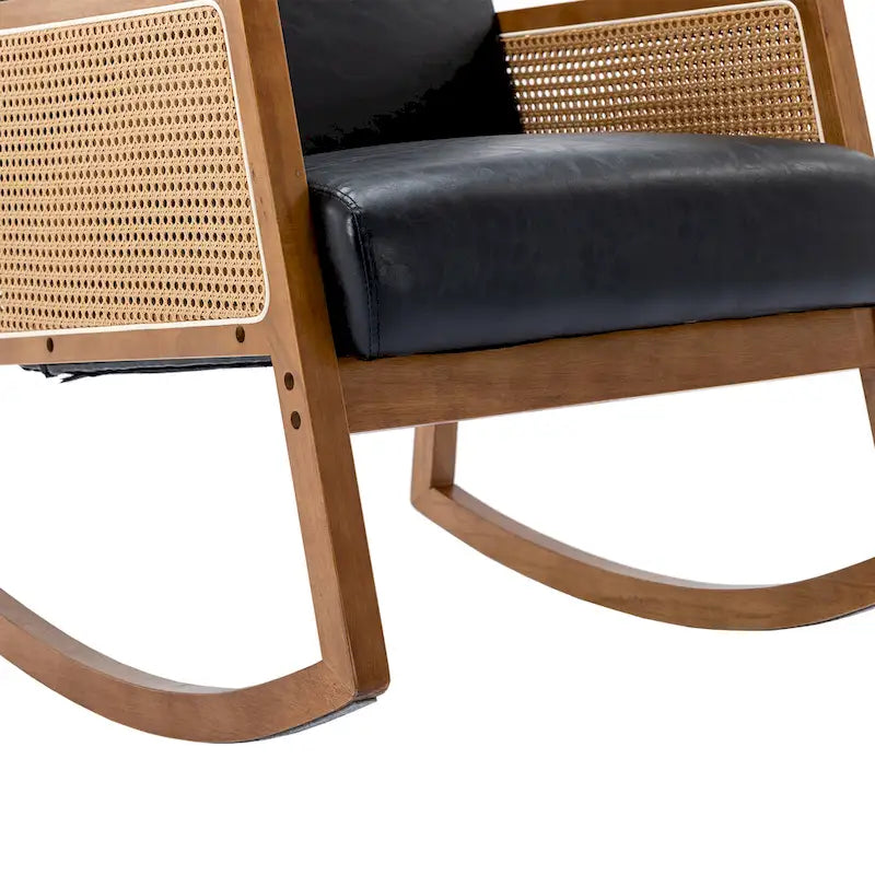 Modern PU leather rocking chair with rattan armrests