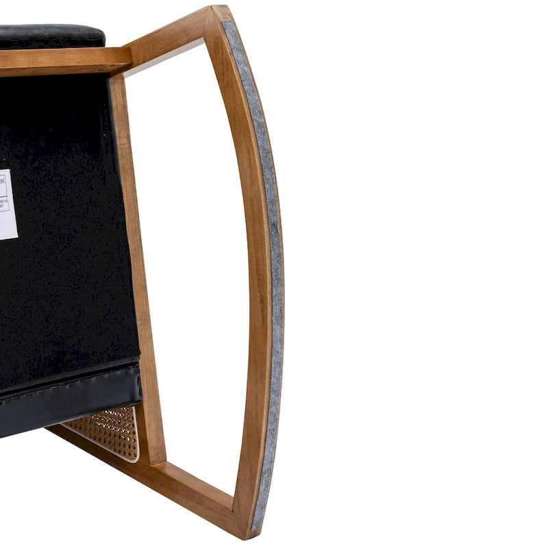 Modern PU leather rocking chair with rattan armrests