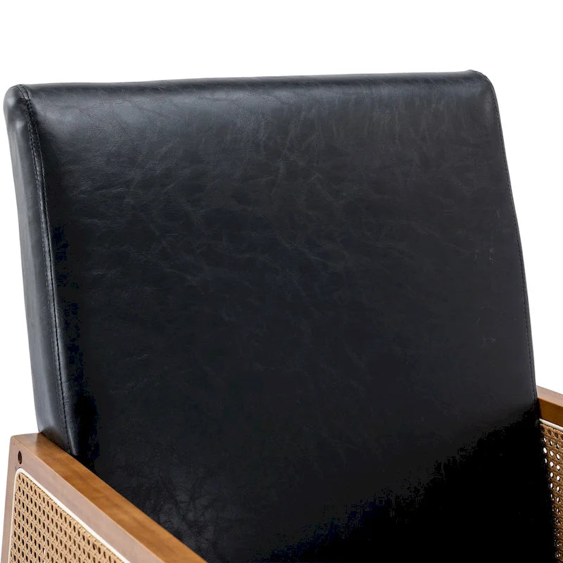 Modern PU leather rocking chair with rattan armrests