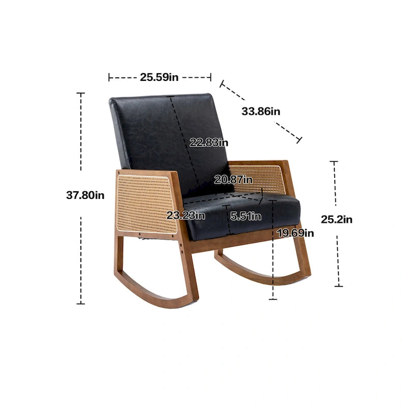 Modern PU leather rocking chair with rattan armrests
