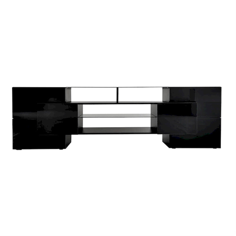 TV Stand with 2 Illuminated Glass Shelves, High Gloss Entertainment Center for TVs Up to 80 - n/a