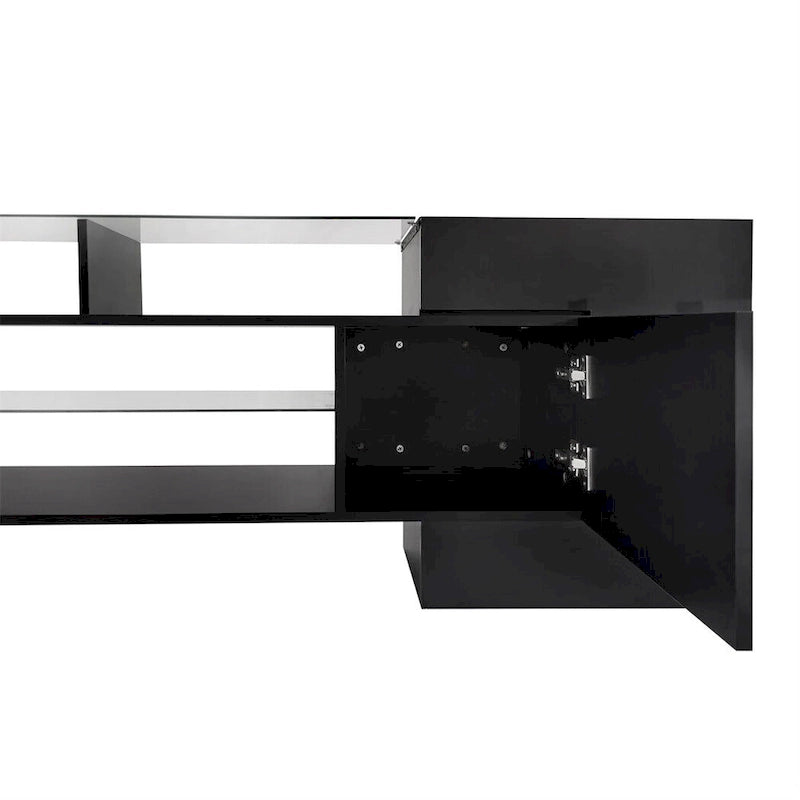 TV Stand with 2 Illuminated Glass Shelves, High Gloss Entertainment Center for TVs Up to 80 - n/a
