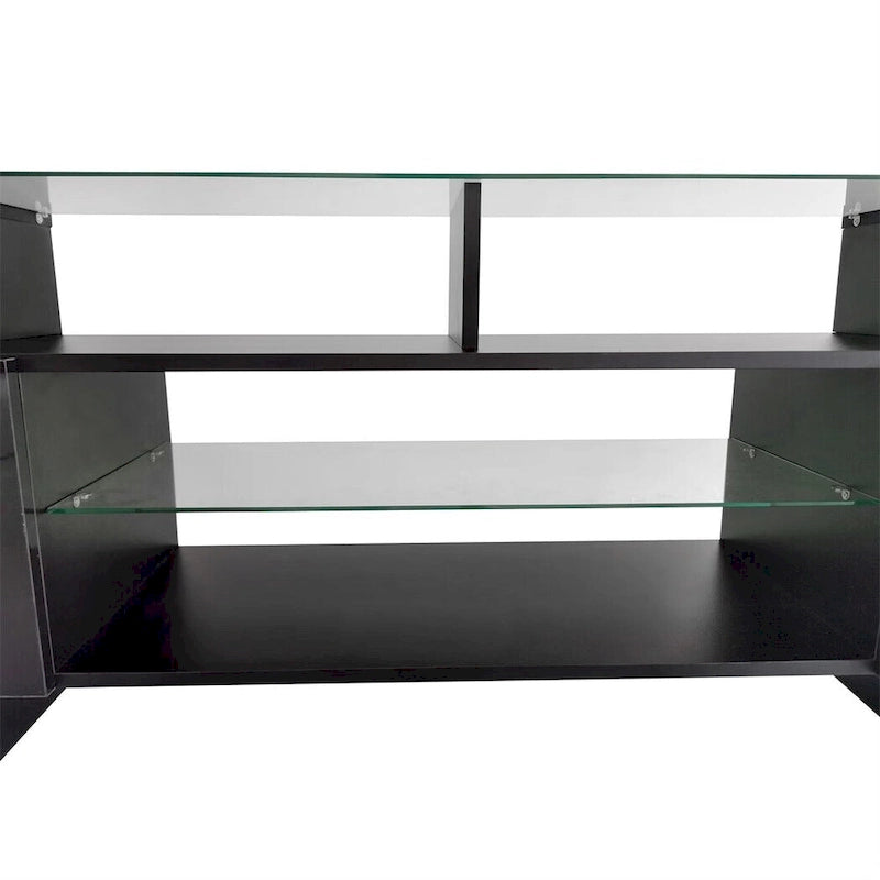 TV Stand with 2 Illuminated Glass Shelves, High Gloss Entertainment Center for TVs Up to 80 - n/a
