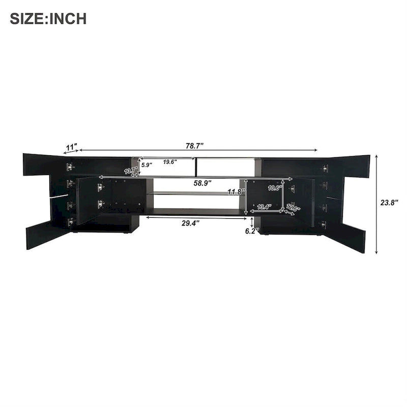 TV Stand with 2 Illuminated Glass Shelves, High Gloss Entertainment Center for TVs Up to 80 - n/a